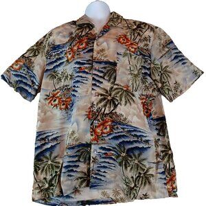 Hawaiian Tropical Men's Button Front Shirt Large Colorful Floral Shirt